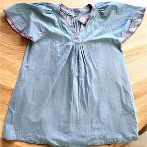 Easel Washed Blue Denim Pink Trim V Neck Short Sleeve Dress Women’s Size 3X NWT